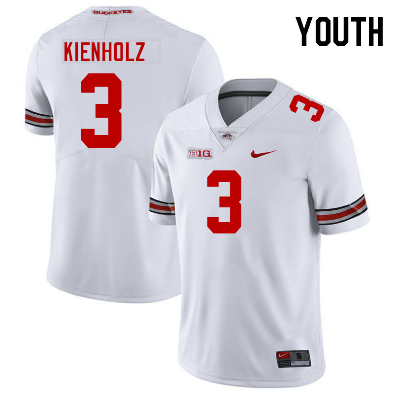 Ohio State Buckeyes Lincoln Kienholz Youth #3 Authentic White College Football Jersey 2404COVD1